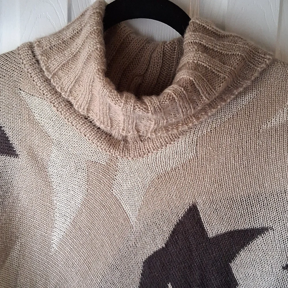 Sweater Poncho With Tassle Fringe Triangle Hem Pullover Cowl Neck Sweater Cape - Picture 6 of 8